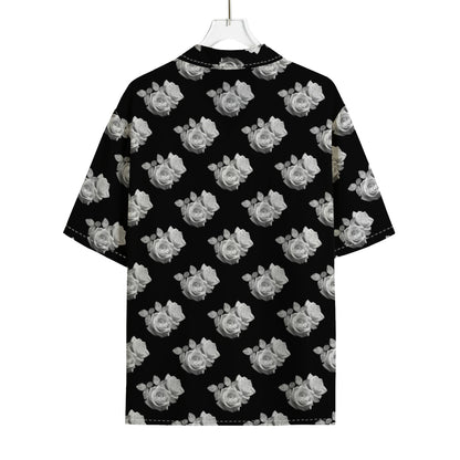 Monochrome Rose Pattern Print Rayon Hawaiian Shirt