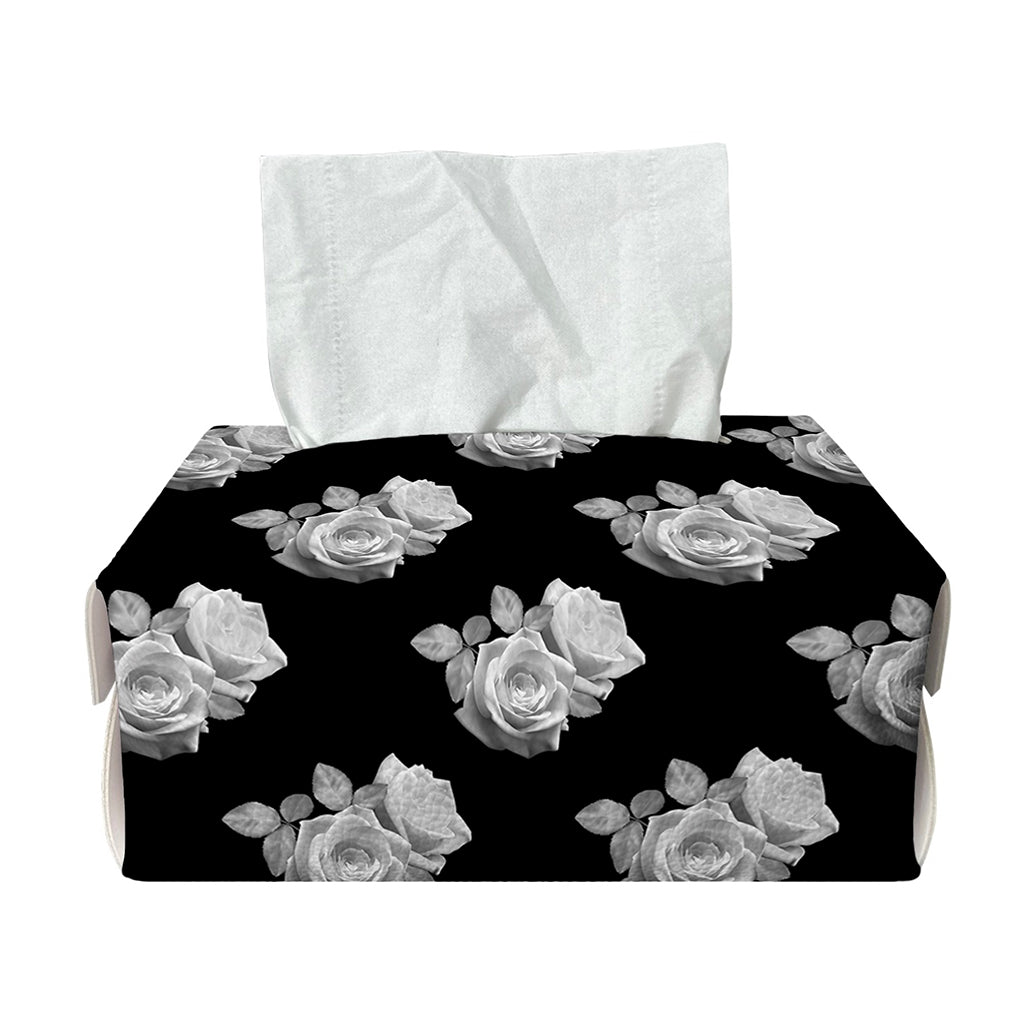 Monochrome Rose Pattern Print Rectangle Tissue Box Cover
