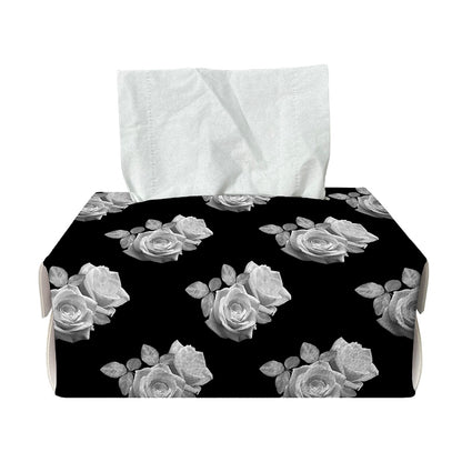 Monochrome Rose Pattern Print Rectangle Tissue Box Cover