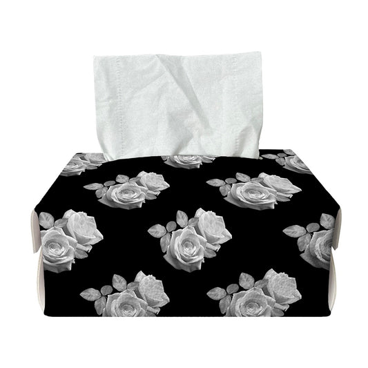 Monochrome Rose Pattern Print Rectangle Tissue Box Cover
