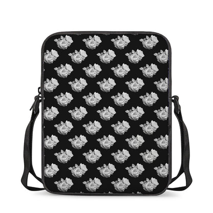 Monochrome Rose Pattern Print Rectangular Crossbody Bag