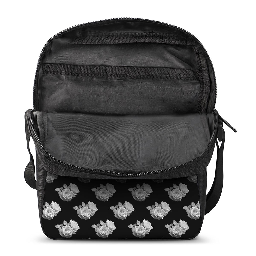 Monochrome Rose Pattern Print Rectangular Crossbody Bag