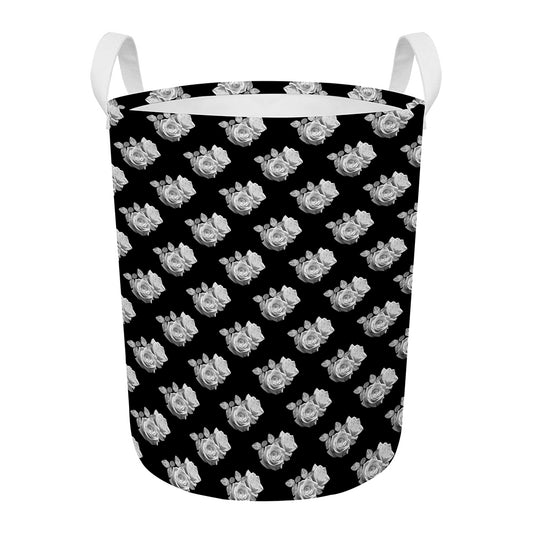Monochrome Rose Pattern Print Round Laundry Basket