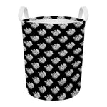 Monochrome Rose Pattern Print Round Laundry Basket