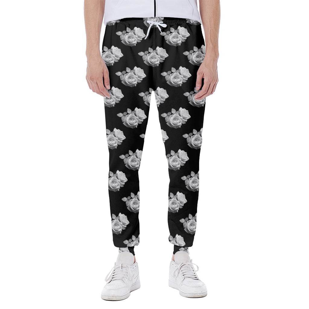 Monochrome Rose Pattern Print Scuba Joggers