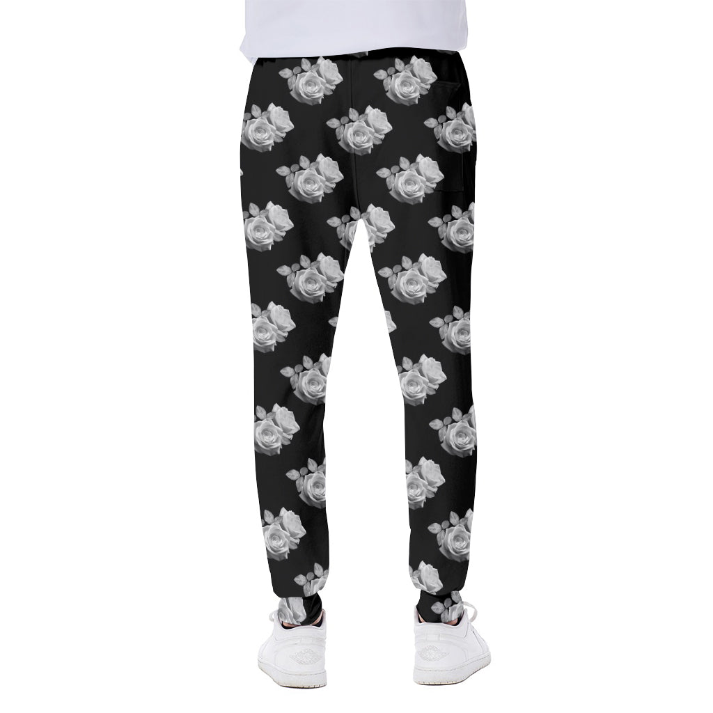 Monochrome Rose Pattern Print Scuba Joggers