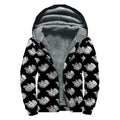 Monochrome Rose Pattern Print Sherpa Lined Zip Up Hoodie