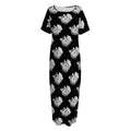 Monochrome Rose Pattern Print Short Sleeve Long Nightdress