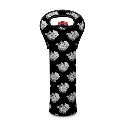 Monochrome Rose Pattern Print Single Neoprene Wine Tote