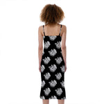Monochrome Rose Pattern Print Slim Fit Midi Cami Dress