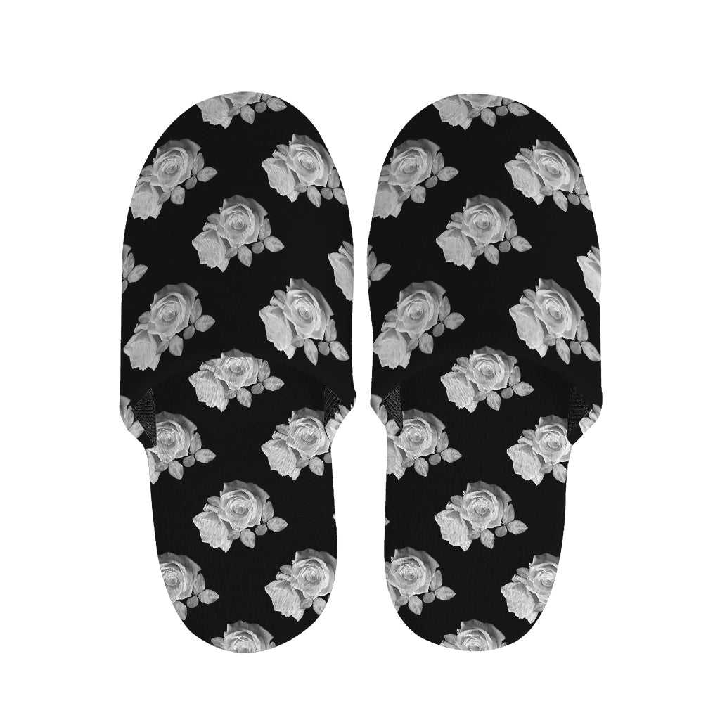 Monochrome Rose Pattern Print Slippers