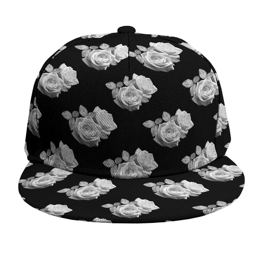 Monochrome Rose Pattern Print Snapback Cap