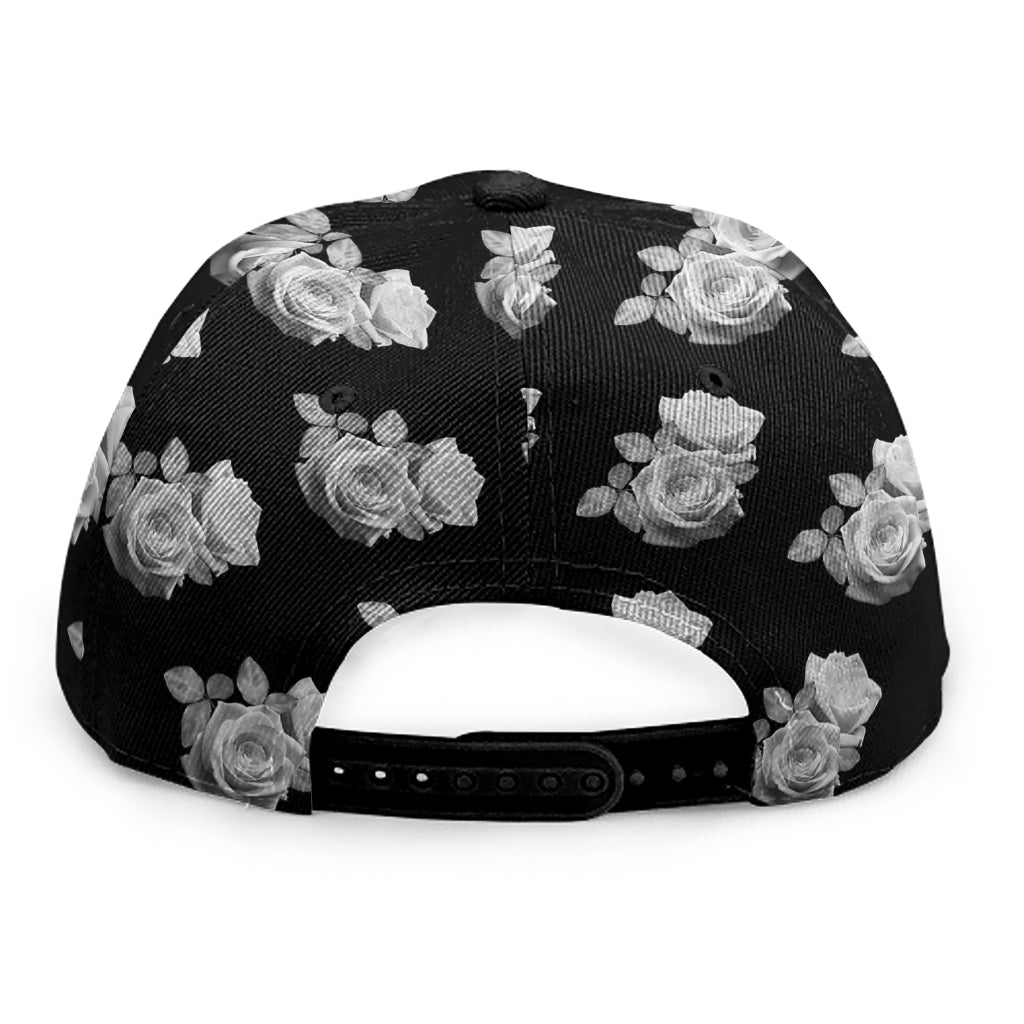 Monochrome Rose Pattern Print Snapback Cap