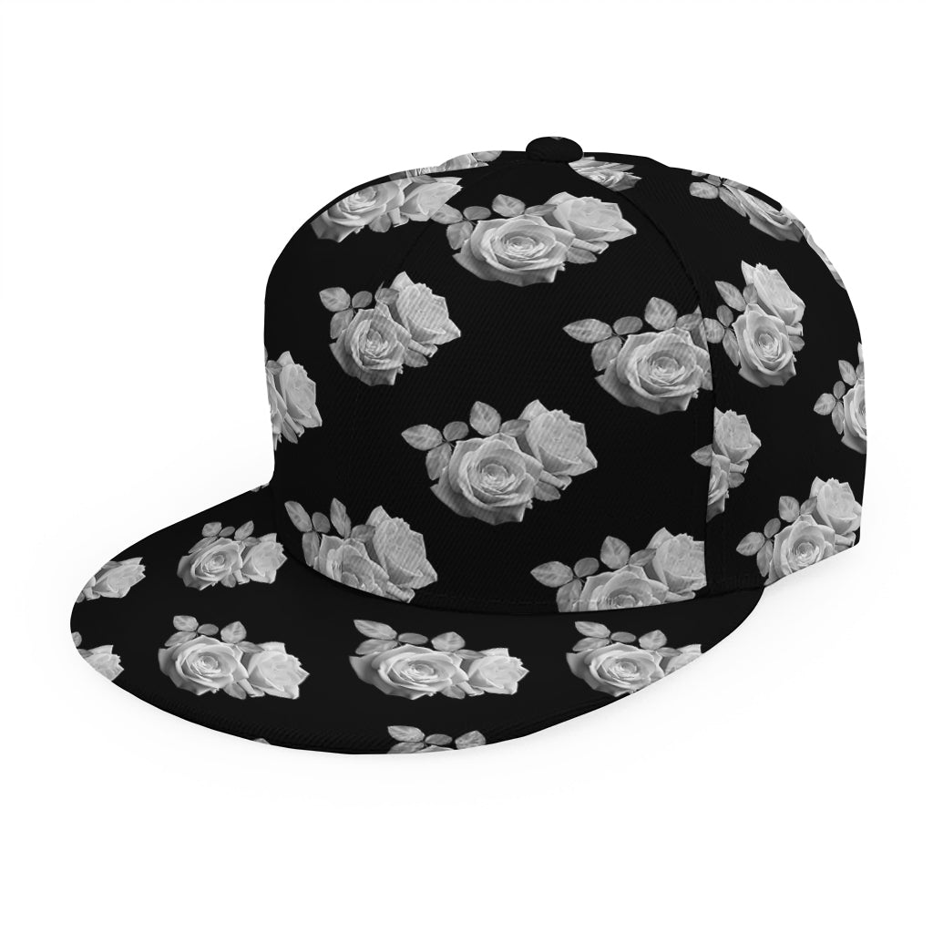 Monochrome Rose Pattern Print Snapback Cap