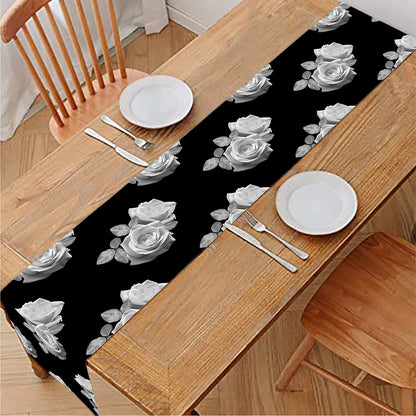 Monochrome Rose Pattern Print Table Runner