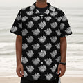 Monochrome Rose Pattern Print Textured Short Sleeve Shirt