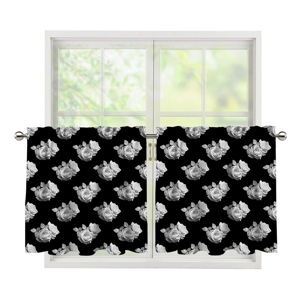 Monochrome Rose Pattern Print Tier Curtains