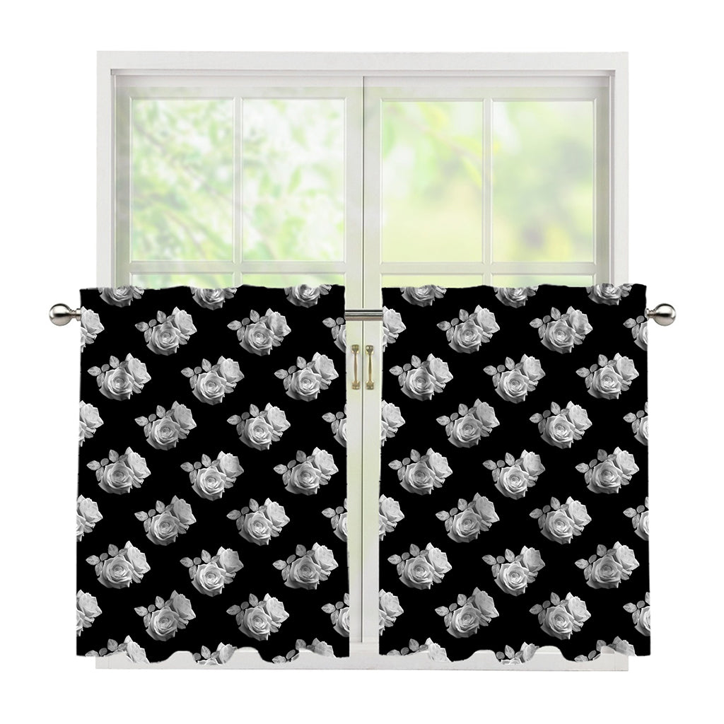 Monochrome Rose Pattern Print Tier Curtains