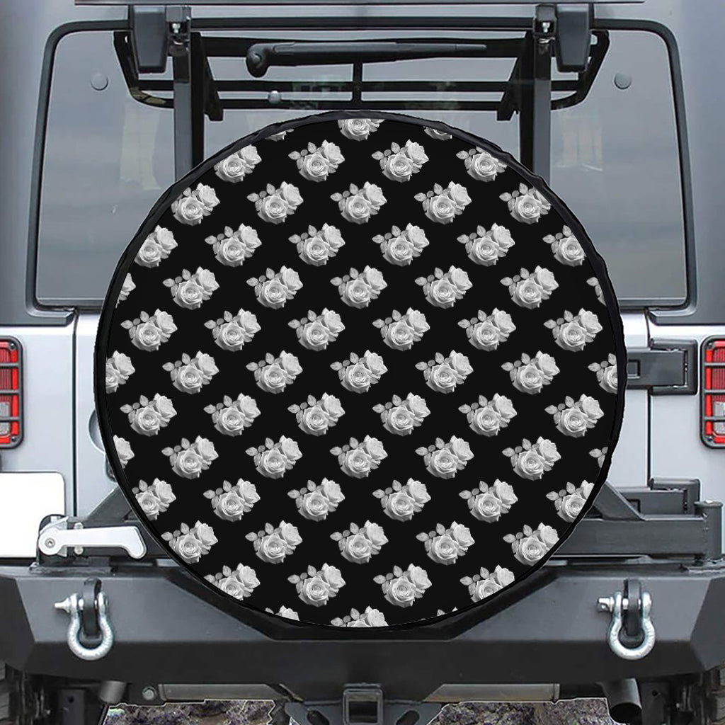 Monochrome Rose Pattern Print Tire Cover