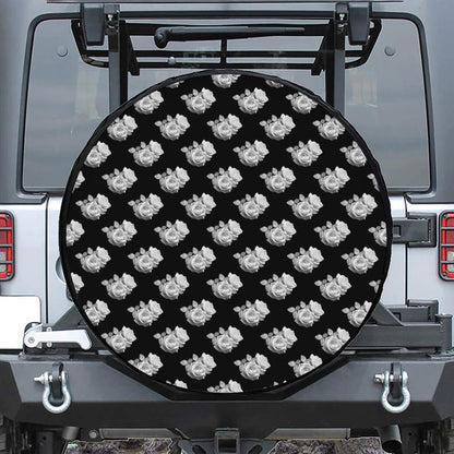 Monochrome Rose Pattern Print Tire Cover