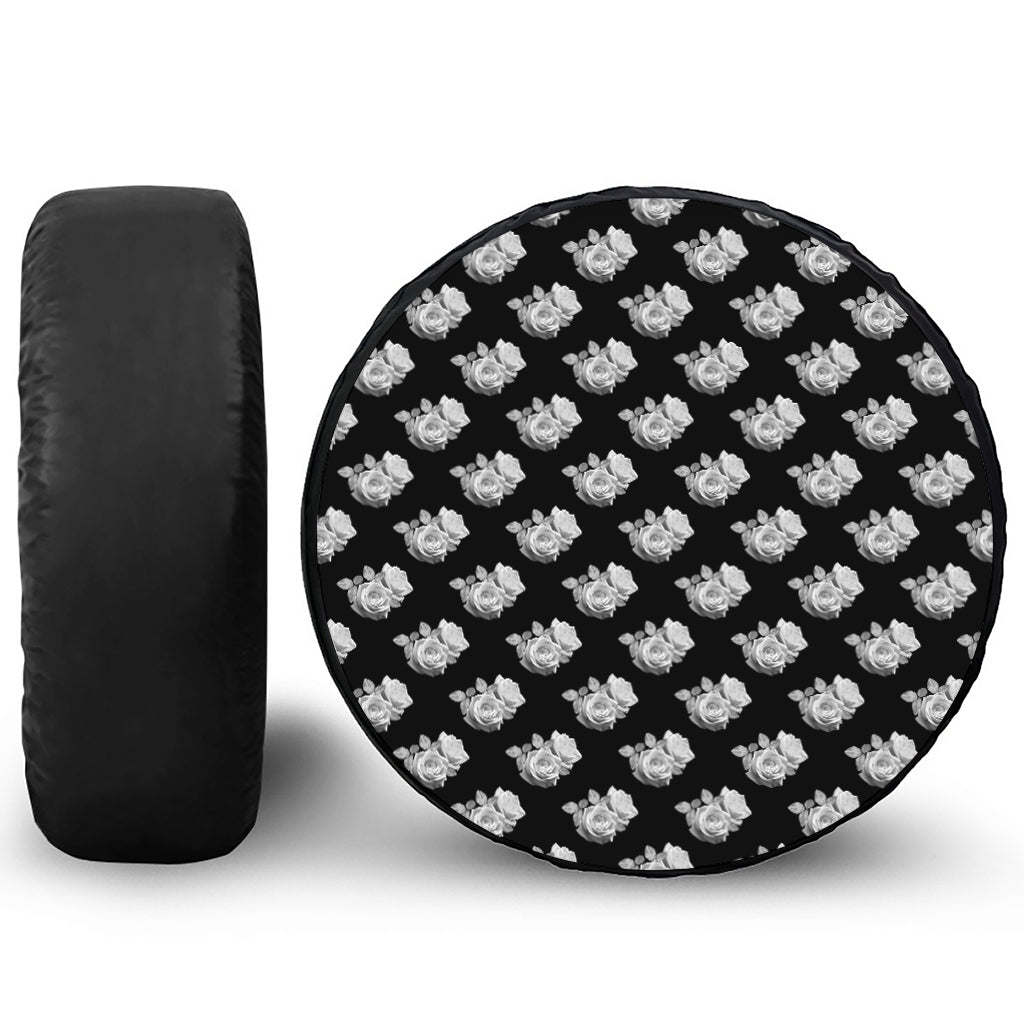 Monochrome Rose Pattern Print Tire Cover