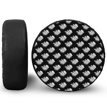 Monochrome Rose Pattern Print Tire Cover