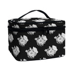 Monochrome Rose Pattern Print Travel Makeup Bag