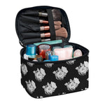 Monochrome Rose Pattern Print Travel Makeup Bag