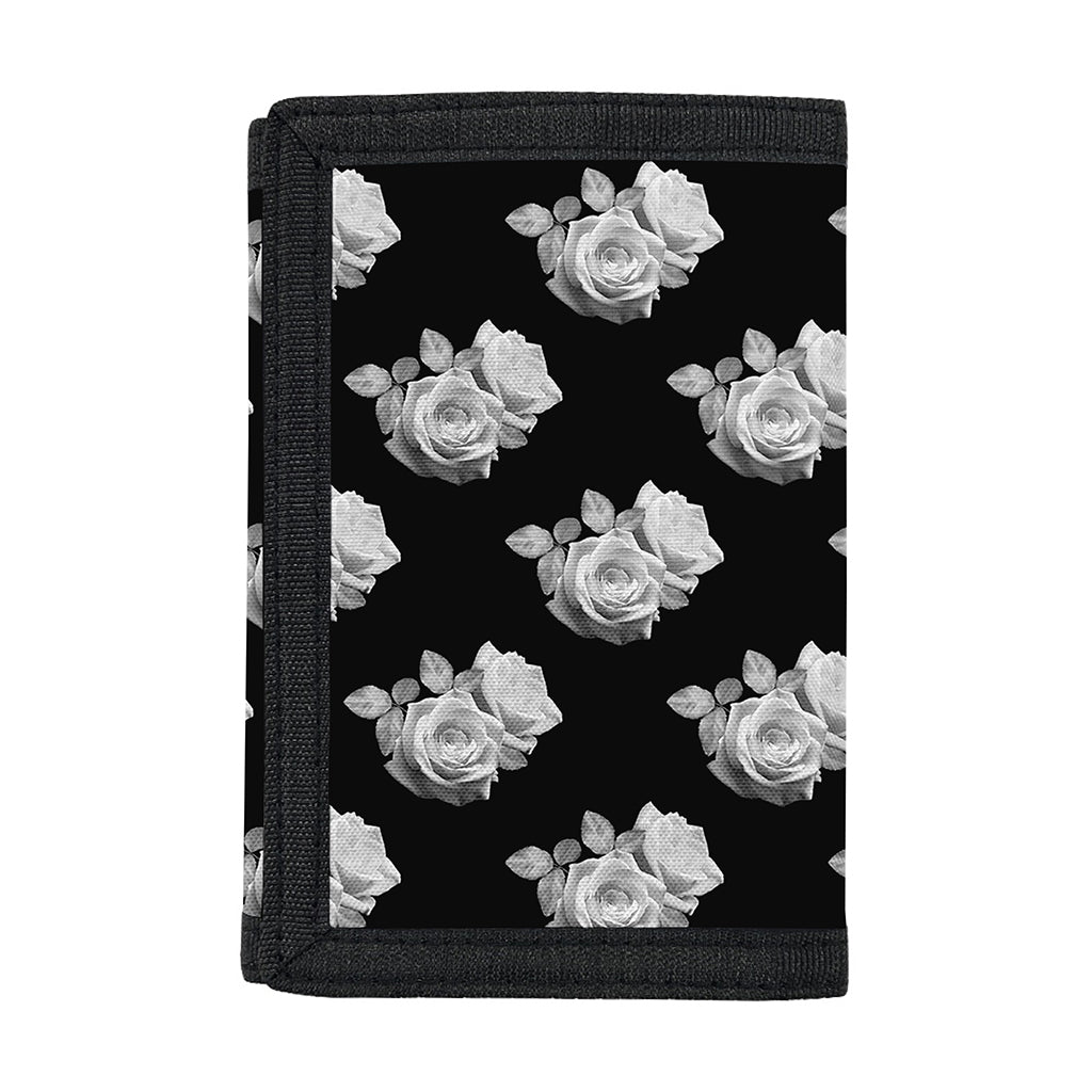 Monochrome Rose Pattern Print Trifold Wallet