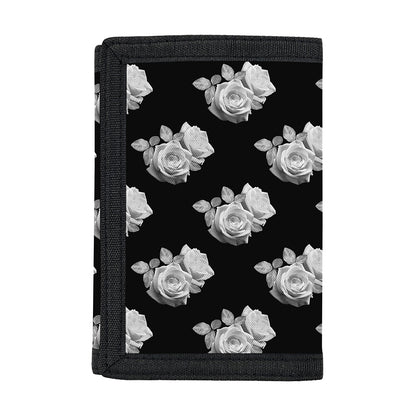 Monochrome Rose Pattern Print Trifold Wallet