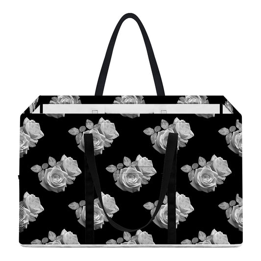 Monochrome Rose Pattern Print Utility Tote Bag