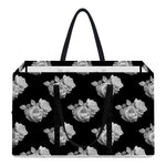 Monochrome Rose Pattern Print Utility Tote Bag