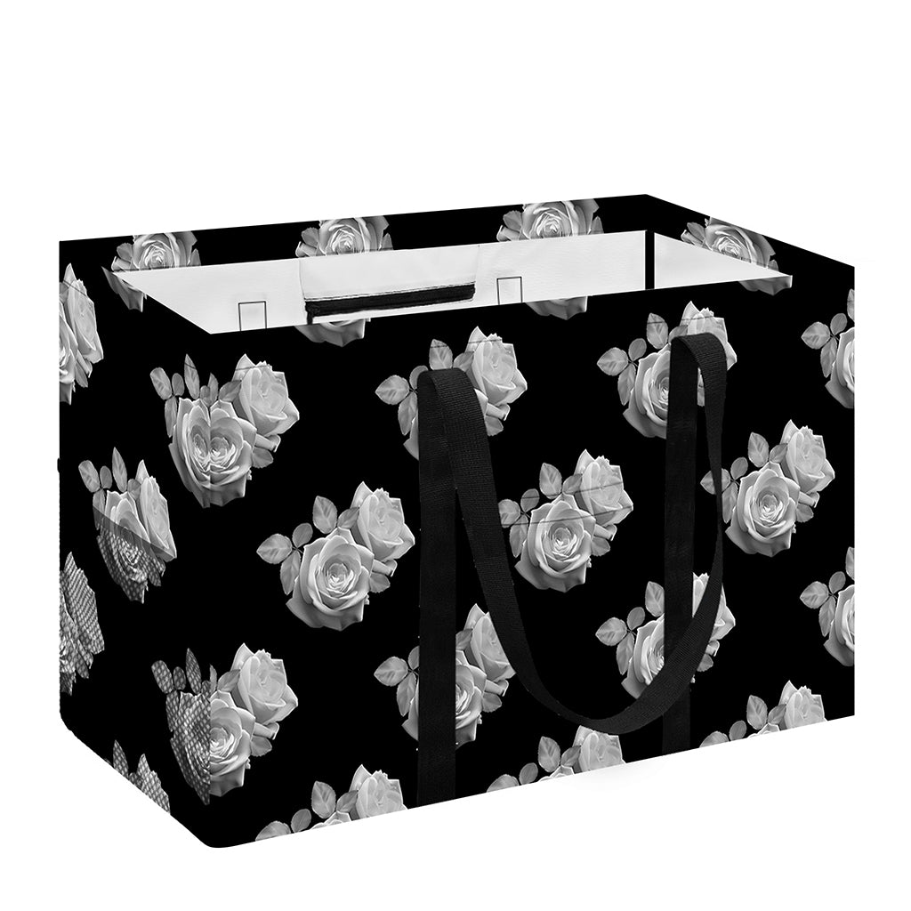 Monochrome Rose Pattern Print Utility Tote Bag