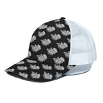 Monochrome Rose Pattern Print White Mesh Trucker Cap