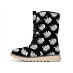 Monochrome Rose Pattern Print Winter Boots
