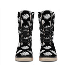 Monochrome Rose Pattern Print Winter Boots