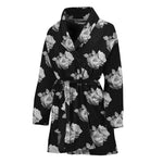 Monochrome Rose Pattern Print Women's Bathrobe