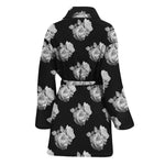 Monochrome Rose Pattern Print Women's Bathrobe