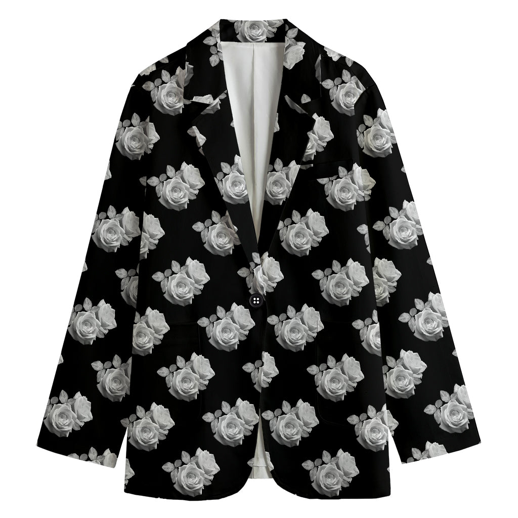 Monochrome Rose Pattern Print Women's Blazer