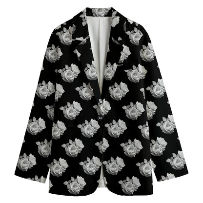 Monochrome Rose Pattern Print Women's Blazer