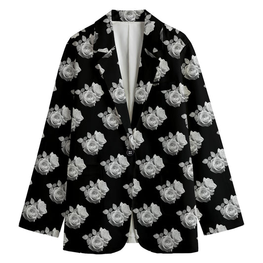 Monochrome Rose Pattern Print Women's Blazer