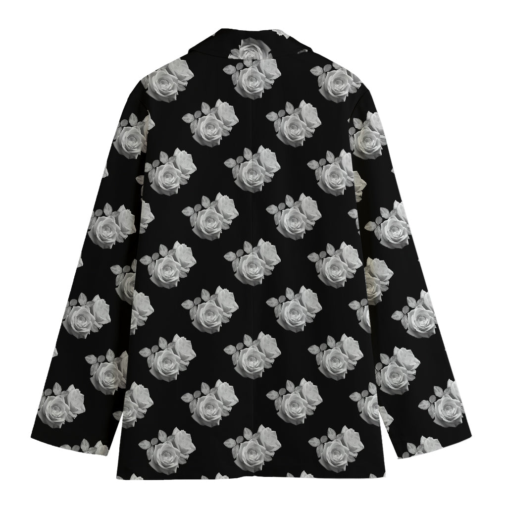 Monochrome Rose Pattern Print Women's Blazer