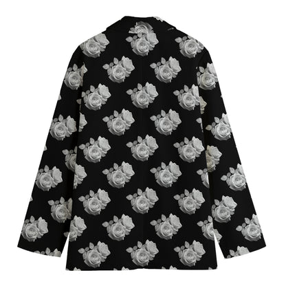 Monochrome Rose Pattern Print Women's Blazer