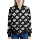 Monochrome Rose Pattern Print Women's Bomber Jacket