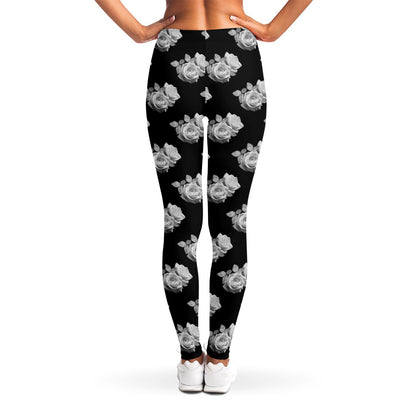 Monochrome Rose Pattern Print Women's Leggings