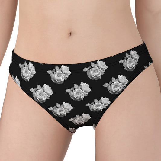 Monochrome Rose Pattern Print Women's Panties