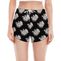 Monochrome Rose Pattern Print Women's Split Running Shorts