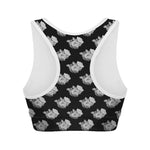 Monochrome Rose Pattern Print Women's Sports Bra
