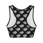 Monochrome Rose Pattern Print Women's Sports Bra