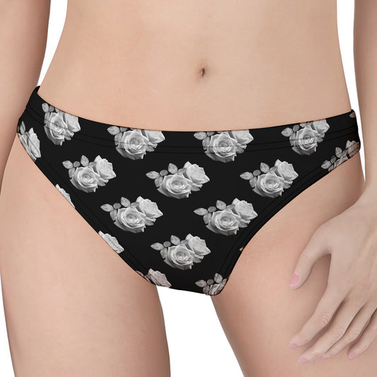 Monochrome Rose Pattern Print Women's Thong